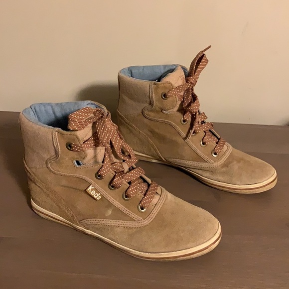 Keds Tan Suede High Top Wedge Sneakers - Women’s Size 8 - Picture 4 of 8